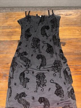 Divided Black Mini Dress with Tiger Burnout Pattern
